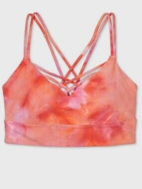 JoyLab Tie-Dye Strappy Sports Bra Pink-Orange Medium
